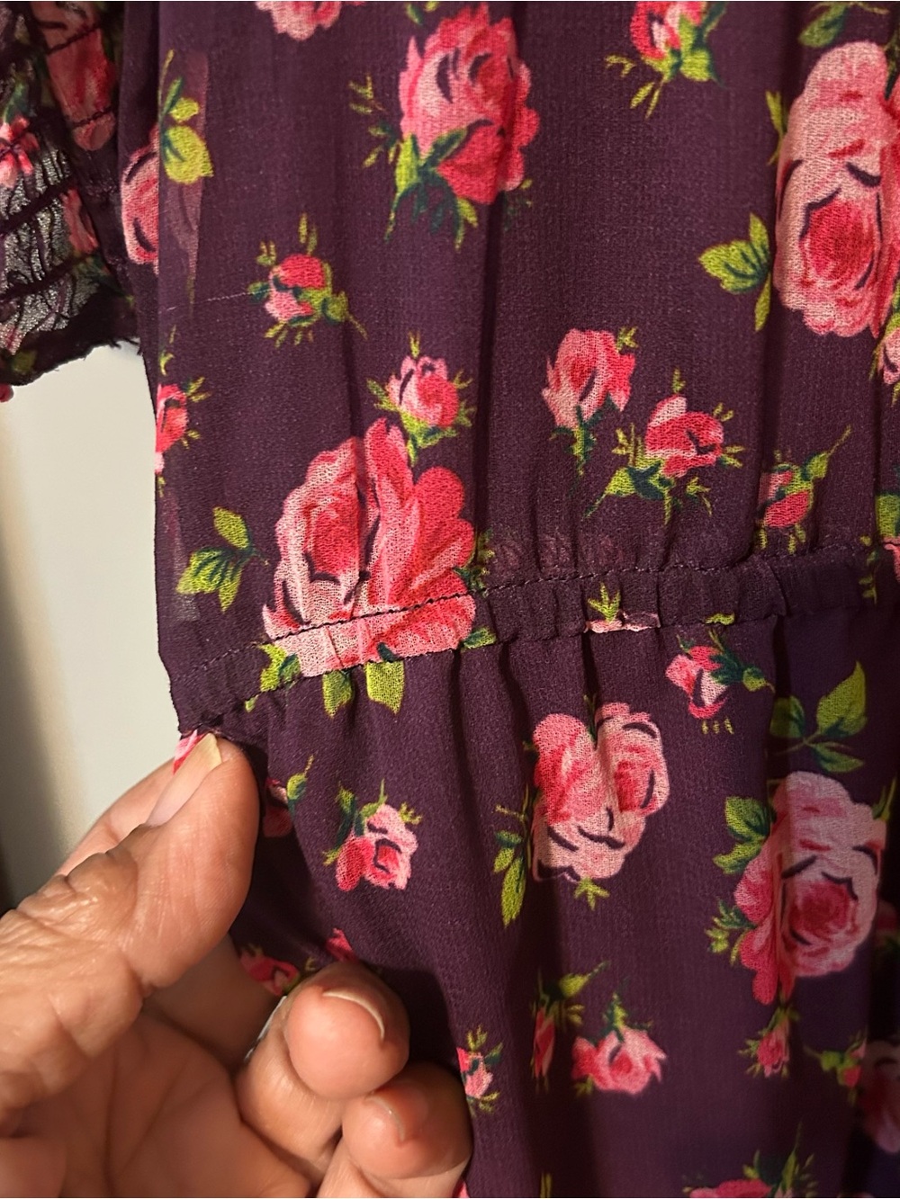 Betsey Johnson Romantic Floral Roses Maxi Dress Burgundy Pink Cottagecore Boho L - Picture 6 of 16
